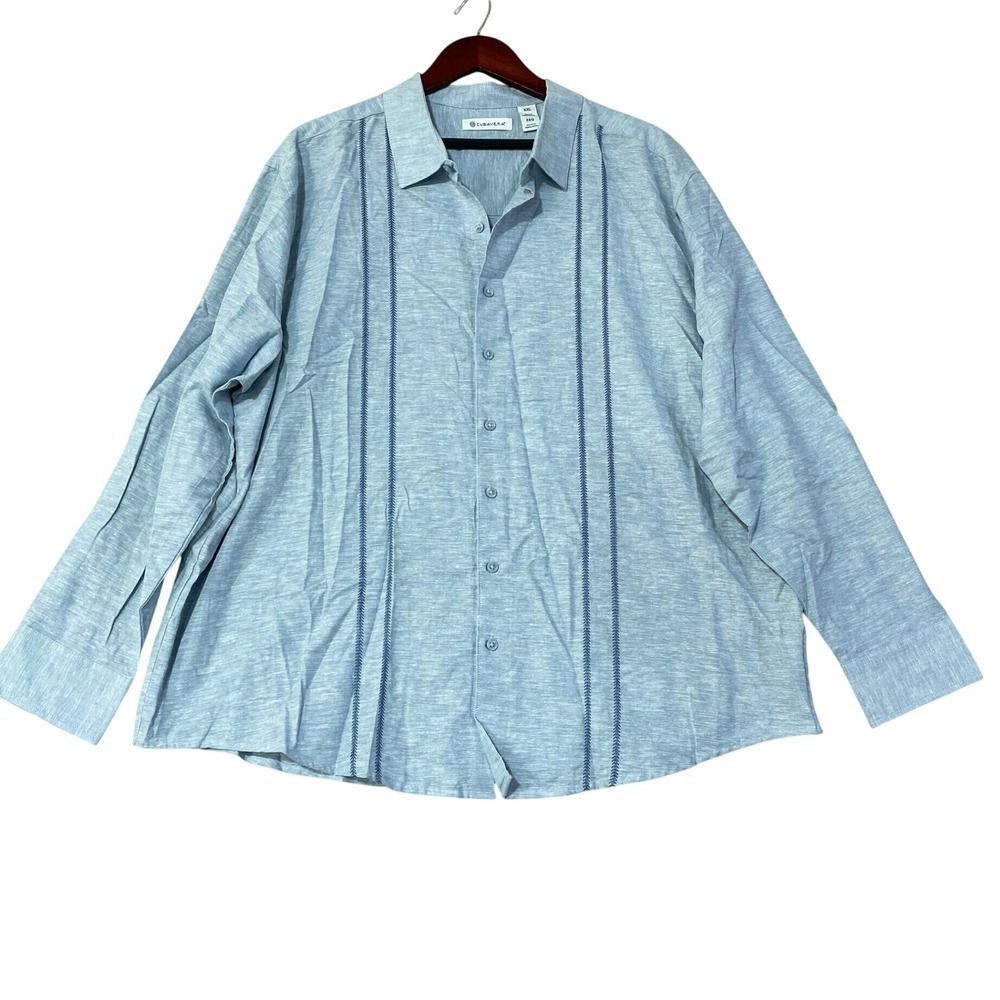 NWT Cubavera Guayabera Button Down Shirt Men's XXL Blue Cotton Linen